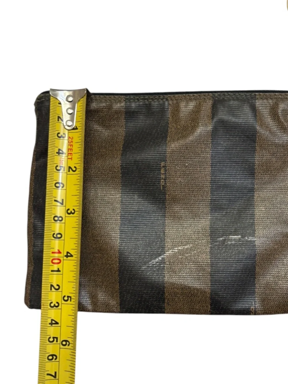 Fendi vintage black gold/brown striped cosmetic clutch bag